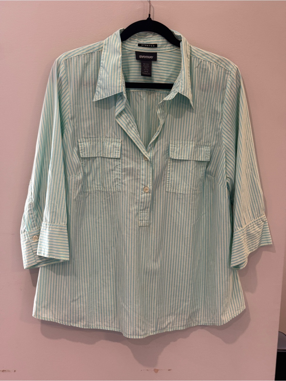 Avenue Mint and White Striped Button-Front Tunic